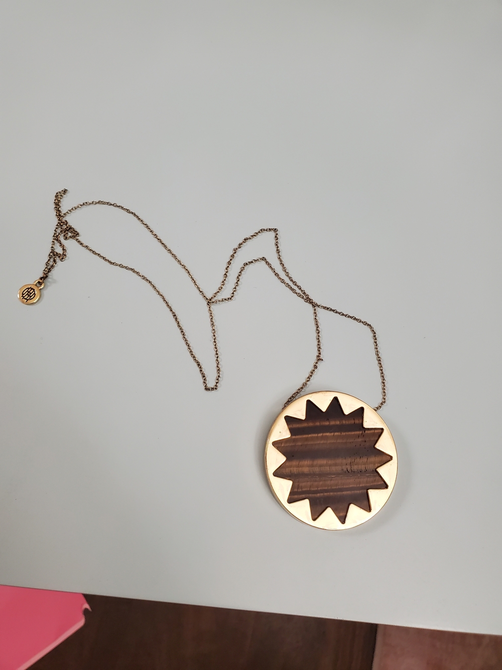 House Of Harlow Gold-Tone Tigers Eye Inset Sunburst Pendant Necklace